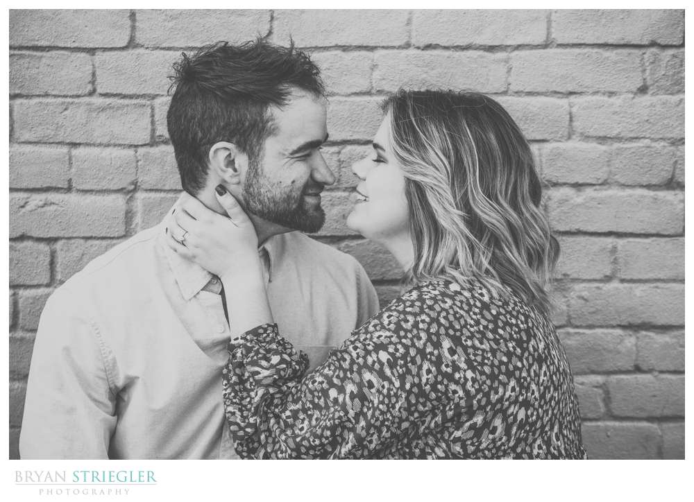 black and white engagement photo